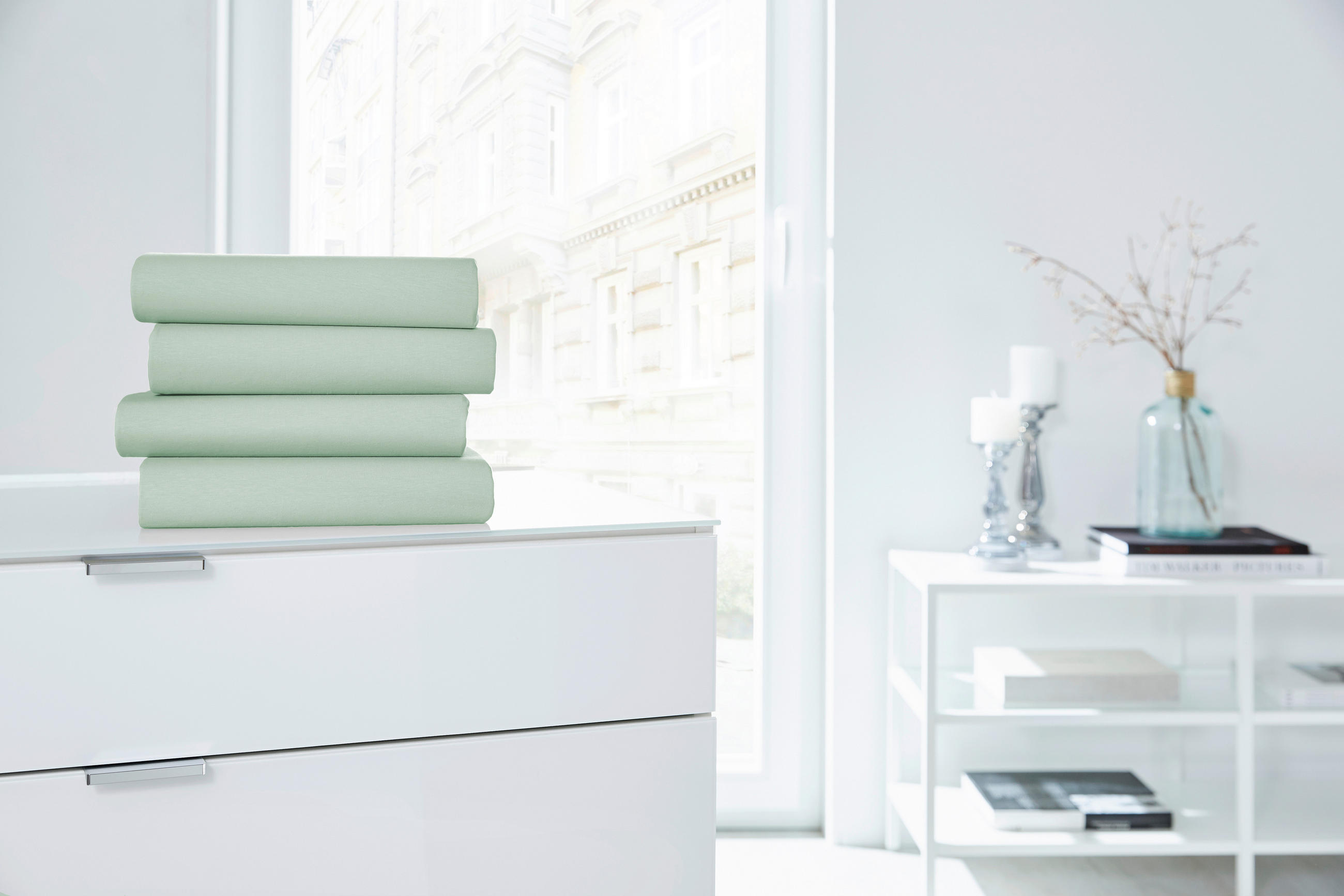 Thumbnail - Spannbetttuch, Grün, Textil, 150x200 cm, bügelleicht, bügelfrei, weich und anschmiegsam, Schlaftextilien, Bettwäsche, Be...