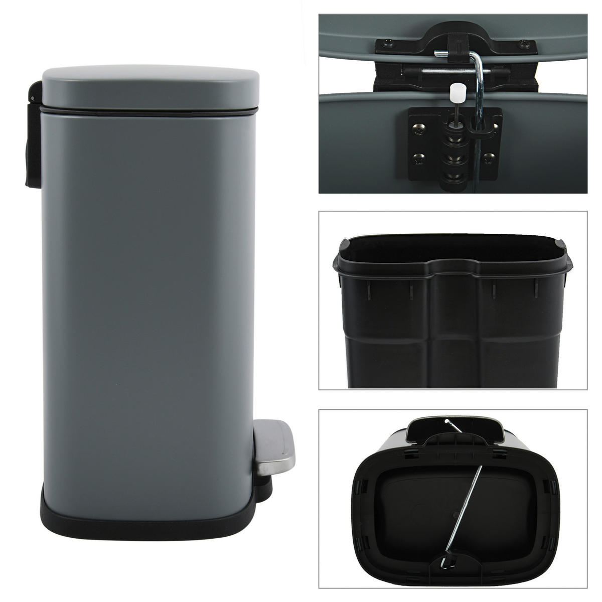 TRETEIMER 12 l  Metall  - Dunkelgrau/Schwarz, Basics, Kunststoff/Metall (28/19,3/37,9cm) - Spirella
