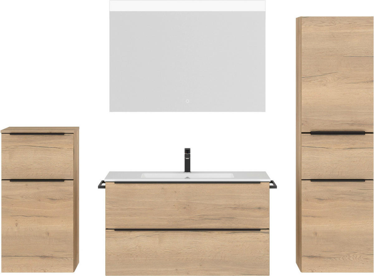 BADEZIMMER 5-teilig  in 191 cm  - Schieferfarben/Eichefarben, MODERN, Glas/Holzwerkstoff (191cm) - Nobilia