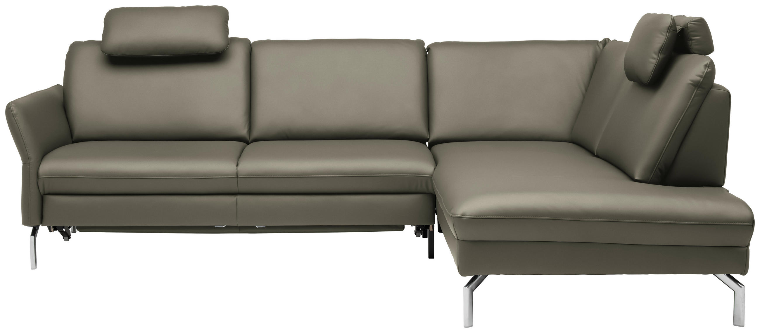 ECKSOFA in Echtleder Hellgrau  284/220 cm  - Hellgrau/Alufarben, KONVENTIONELL, Leder/Metall (284/220cm) - Beldomo Premium