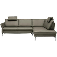 ECKSOFA in Echtleder Hellgrau  - Hellgrau/Alufarben, Konventionell, Leder/Metall (284/220cm) - Beldomo Premium
