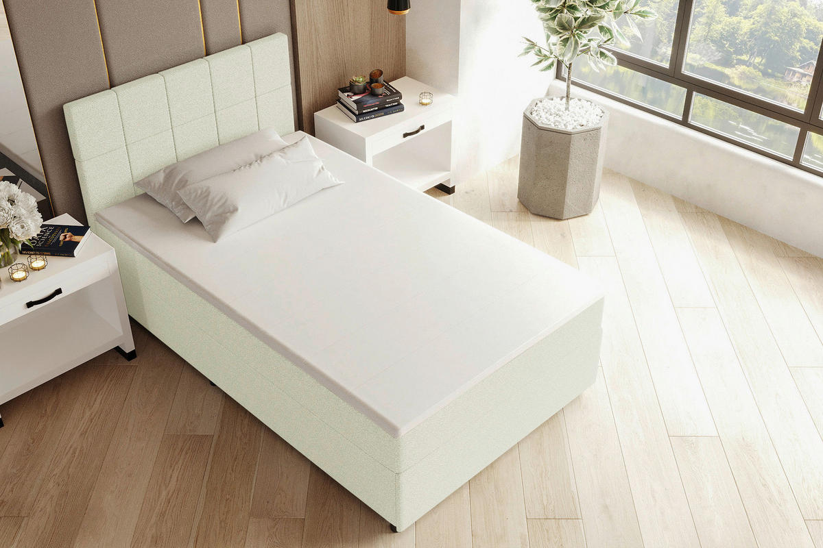 BOXBETT 120/200 cm,  in Creme, Matratze, Topper, Bettschublade, H3 = fest  - Creme/Schwarz, KONVENTIONELL, Kunststoff/Textil (120/200cm) - Boxxx