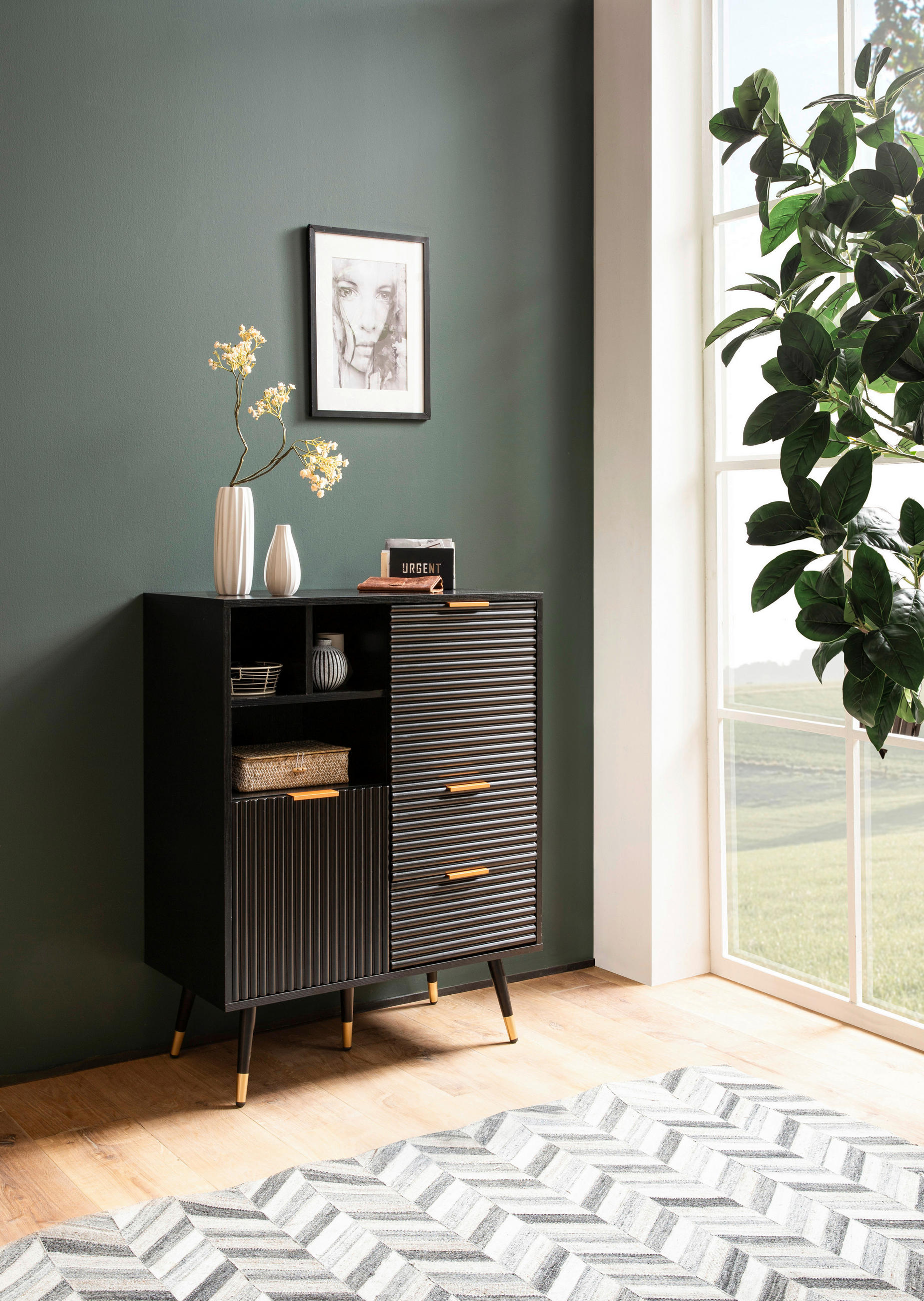 SIDEBOARD 77/97/40 cm in Schwarz - Goldfarben/Schwarz, Design, Holzwerkstoff/Metall (77/97/40cm) - MID.YOU