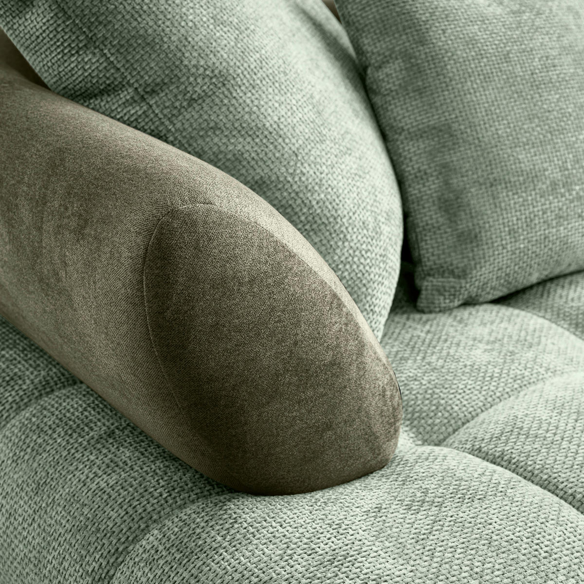 ECKSOFA Grün Chenille Zierkissen, Rückenkissen, Rücken echt  - Schwarz/Grün, MODERN, Textil/Metall (262/184cm) - MID.YOU
