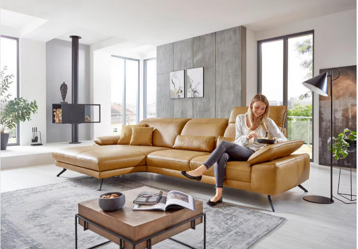 UGAONA GARNITURA  - crna, Dizajnerski, koža/metal (229/332cm) - Beldomo Style