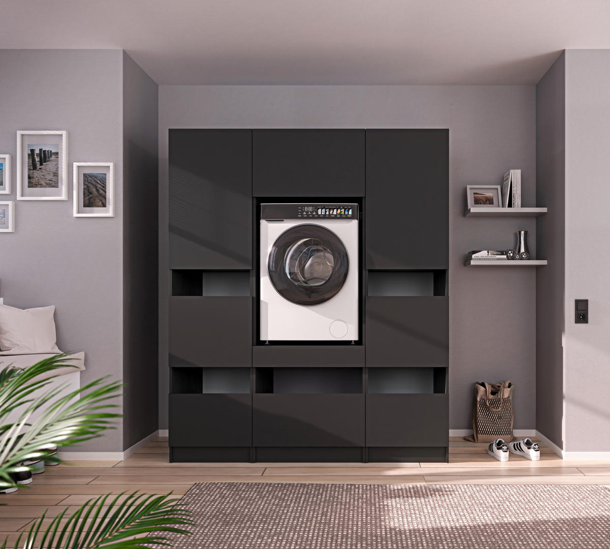 MEHRZWECKSCHRANK 50/200/68 cm  in Anthrazit  - Anthrazit/Schwarz, Design, Holzwerkstoff/Metall (50/200/68cm) - Milino
