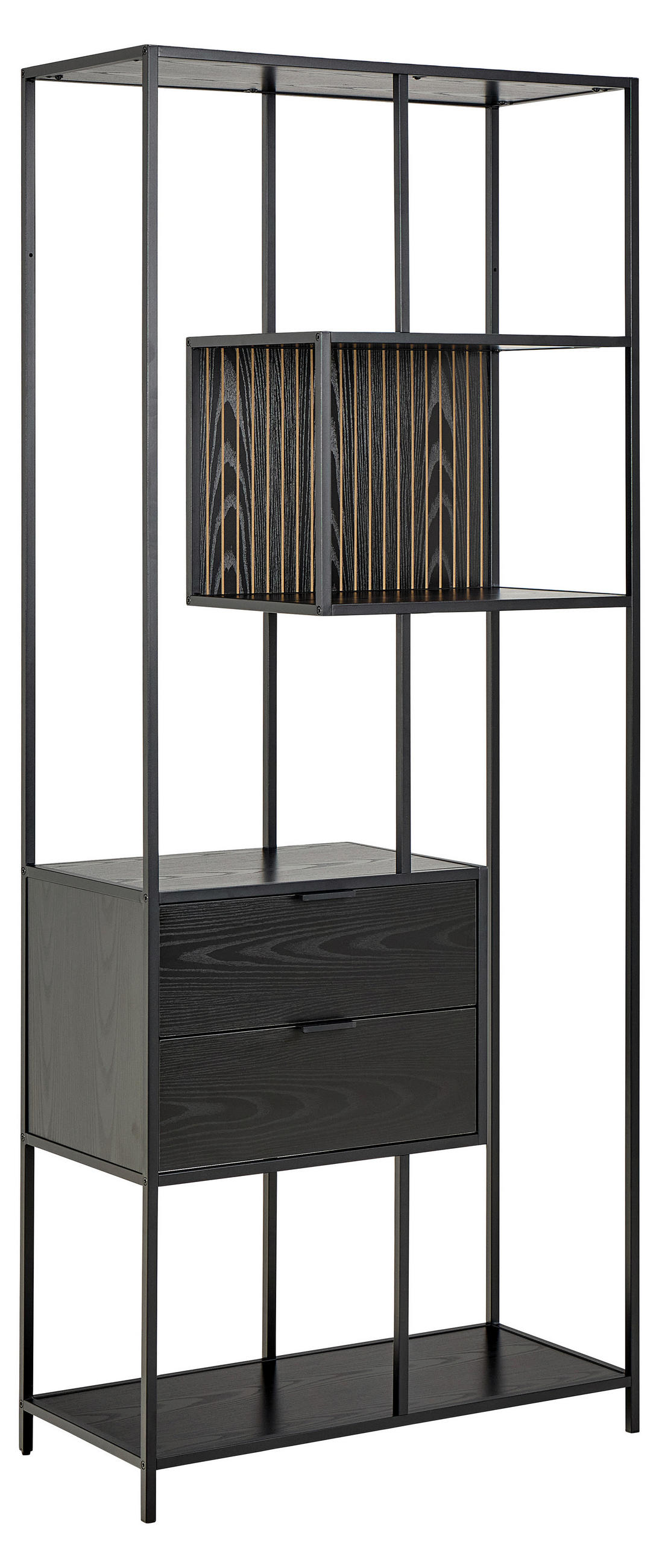 REGAL Schwarz, Eschefarben  - Eschefarben/Schwarz, MODERN, Holzwerkstoff/Metall (77/185/35cm)