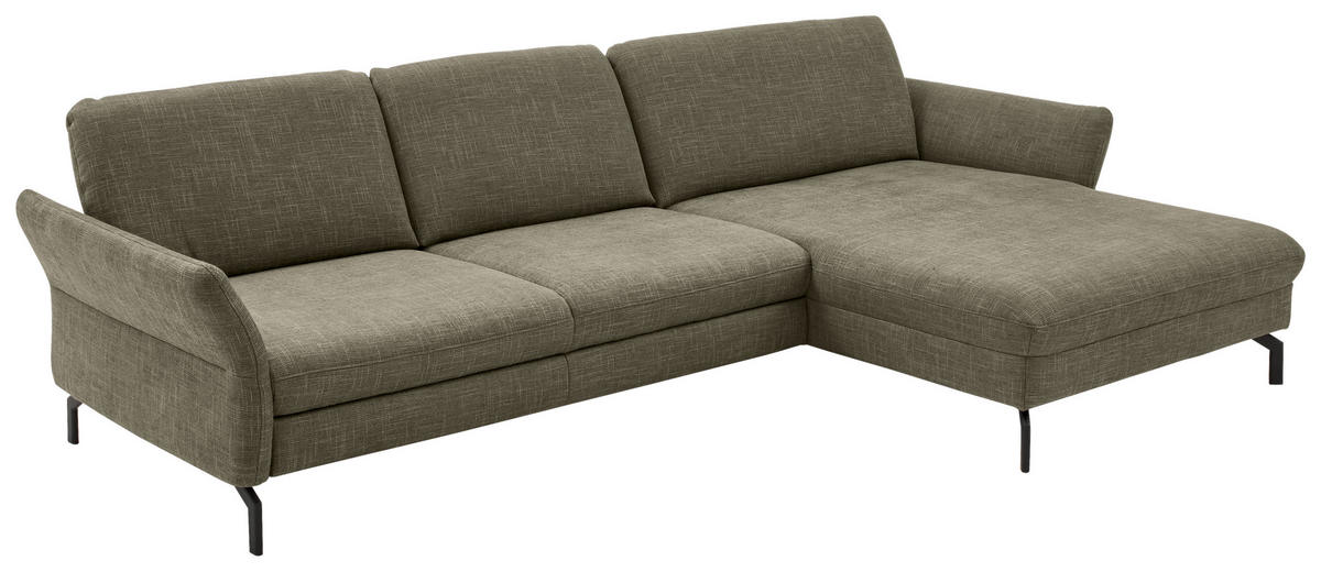 ECKSOFA in Velours Olivgrün  - Schwarz/Olivgrün, Design, Textil/Metall (306/179cm) - Beldomo System