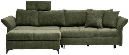 ECKSOFA in Chenille Olivgrün  - Schwarz/Olivgrün, KONVENTIONELL, Textil/Metall (291/153cm) - Hom`in