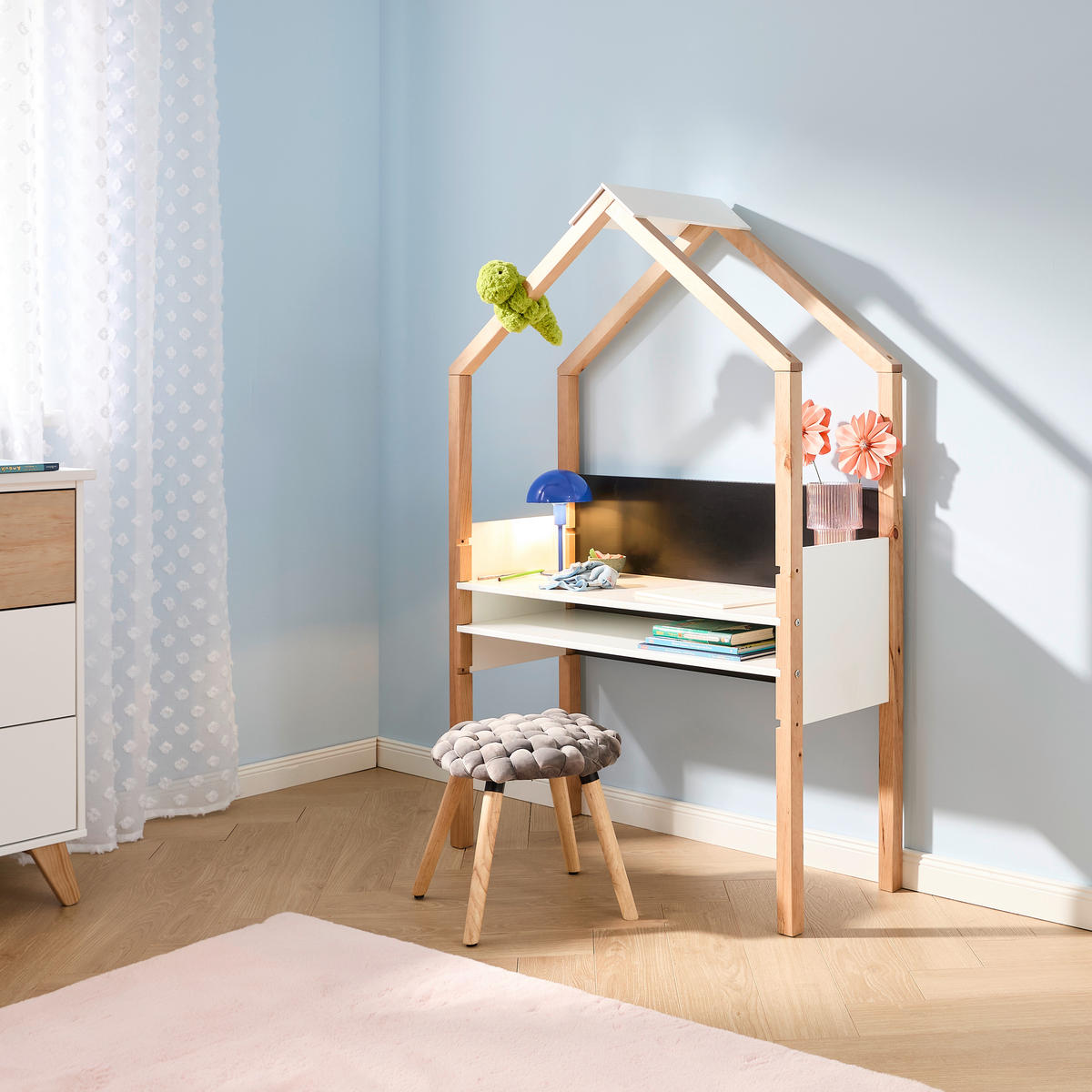 KINDERSCHREIBTISCH 100/40/155 cm Pinie massiv  - Anthrazit/Weiß, Design, Holz/Holzwerkstoff (100/40/155cm) - home24