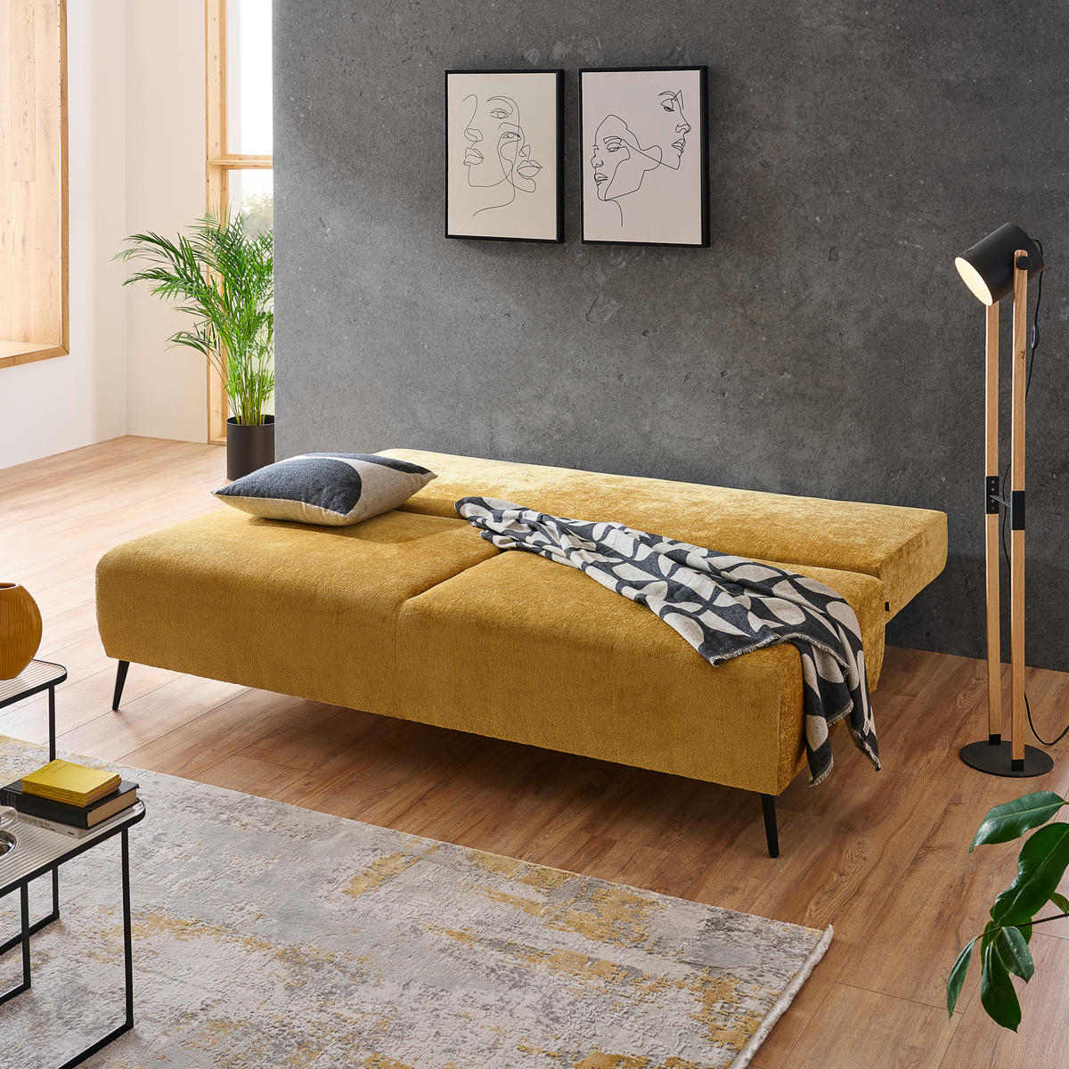 SCHLAFSOFA  mit Stoffauswahl, Liegefunktion, Rücken echt Webstoff Gelb  - Gelb/Schwarz, Design, Kunststoff/Textil (200/90/100cm) - Ti'me