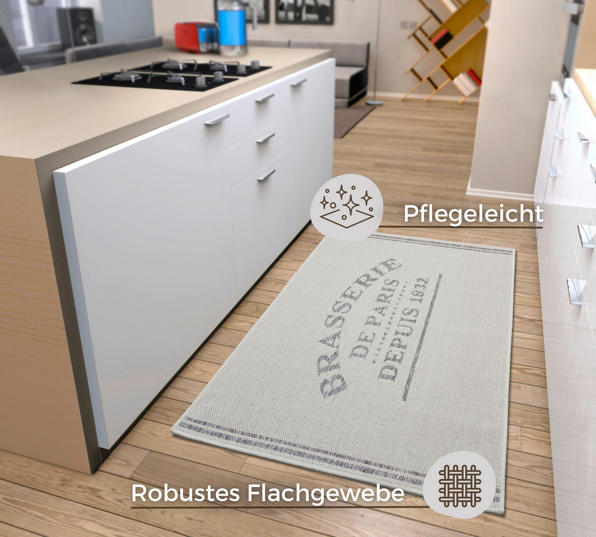 KÜCHENLÄUFER 92/150 cm Cucina Creme, Grau  - Creme/Grau, Design, Kunststoff (92/150cm) - Hanse Home