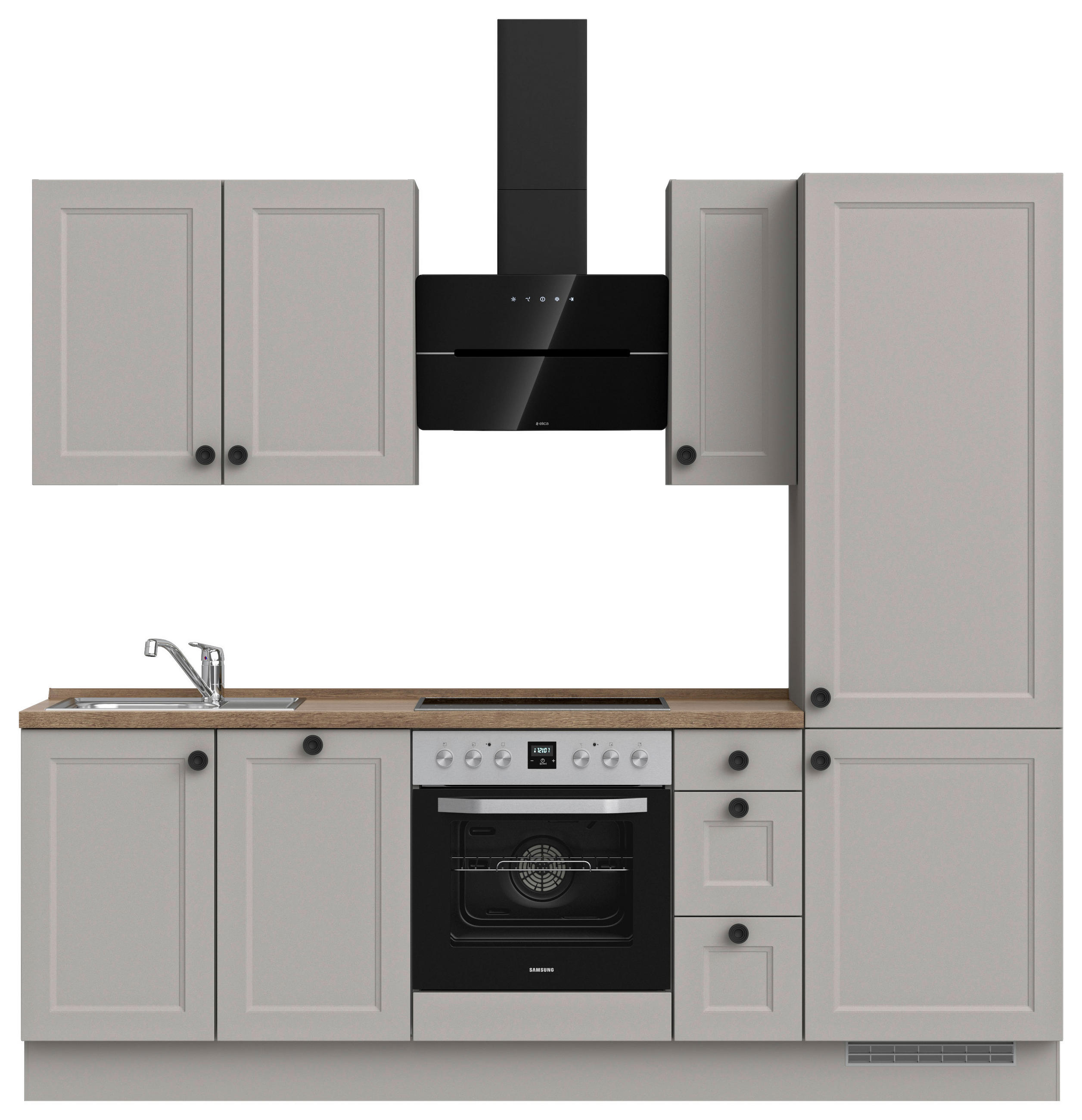 KÜCHENLEERBLOCK 240 cm   in Grau, Eichefarben  - Eichefarben/Schwarz, MODERN, Holzwerkstoff/Metall (240cm) - Nobilia