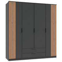 GARDEROB 180/199/58 cm 4-dörrar - grafitfärgad/svart, Klassisk, metall/trämaterial (180/199/58cm) - Best Price