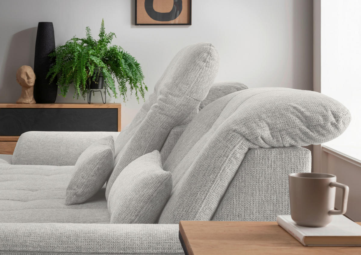 ECKSOFA Flachgewebe Grau  - Chromfarben/Grau, Modern, Textil/Metall (254/308cm) - Livetastic