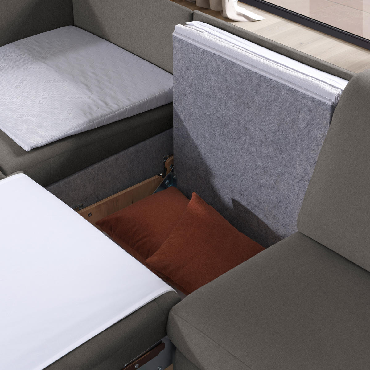 ECKSOFA in Flachgewebe Schlammfarben  203/261 cm  - Schlammfarben/Eichefarben, KONVENTIONELL, Holz/Textil (203/261cm) - Sedda