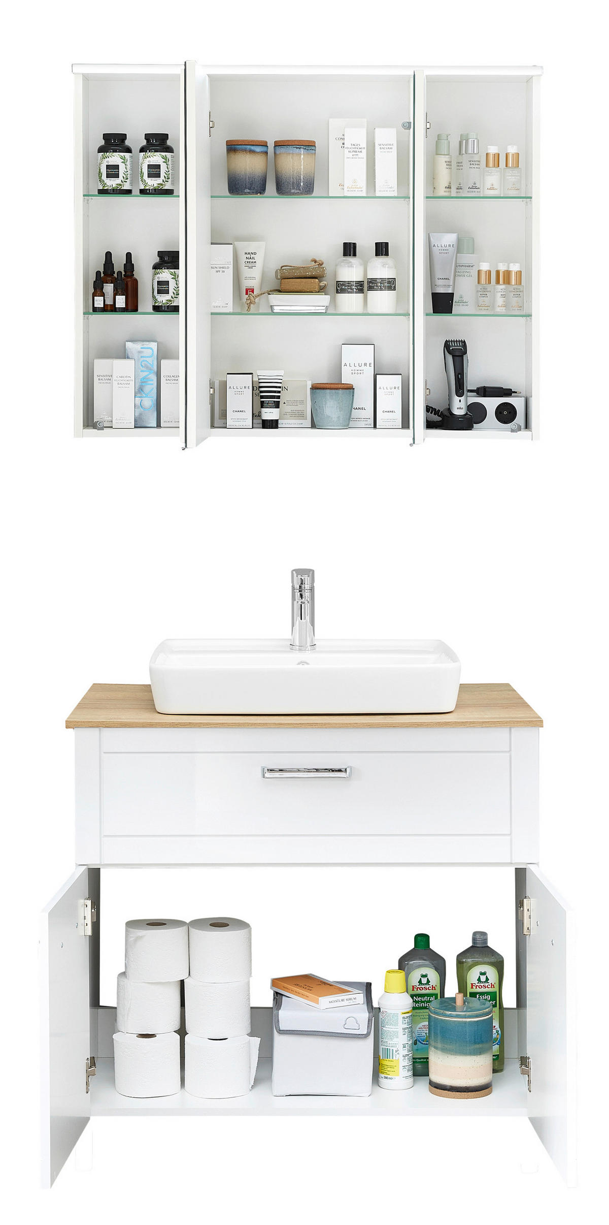 BADEZIMMER 4-teilig  in 90 cm  - Chromfarben/Eichefarben, MODERN, Glas/Keramik (90cm) - Sadena