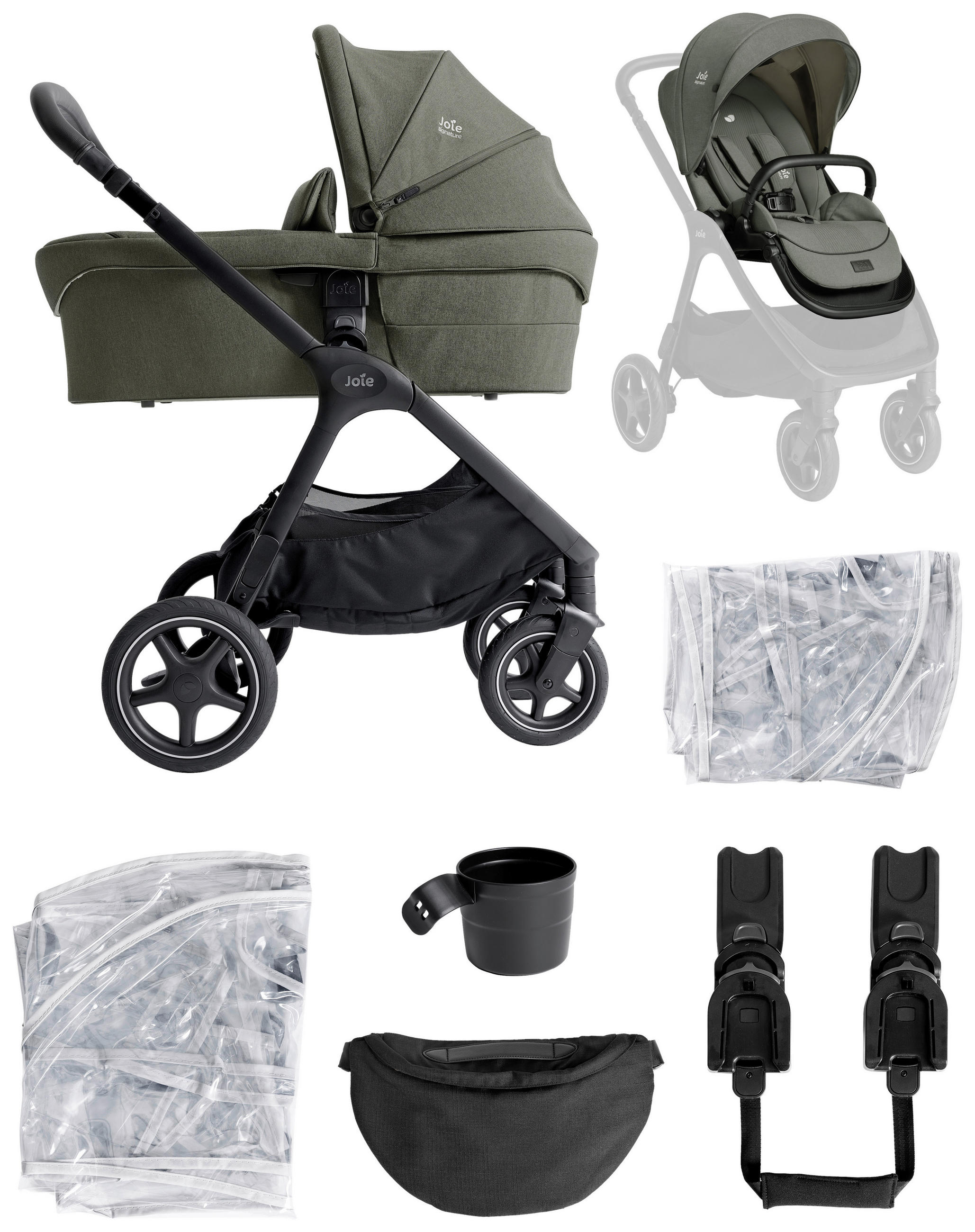 KOMBIKINDERWAGEN  Finiti 2in1  Evergreen  - Salbeigrün/Schwarz, Basics, Textil/Metall (60/109/87cm) - JOIE SIGNATURE