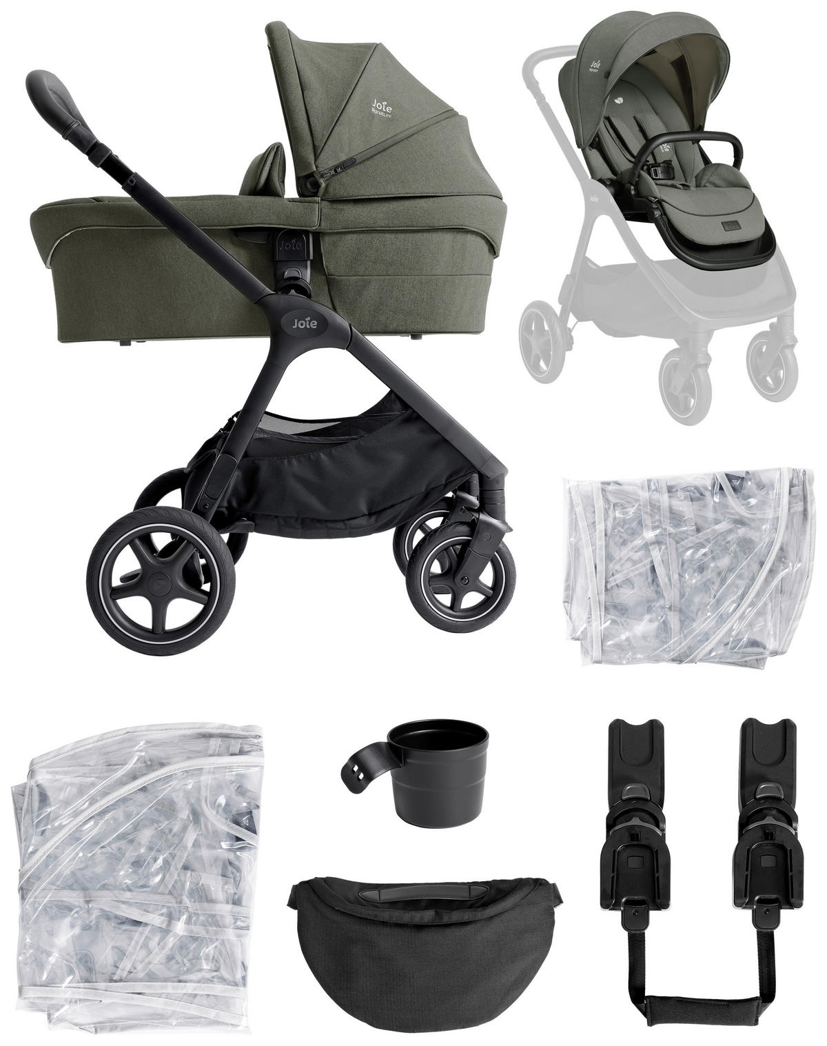 KOMBIKINDERWAGEN  Finiti 2in1  Evergreen  - Salbeigrün/Schwarz, Basics, Textil/Metall (60/109/87cm) - JOIE SIGNATURE
