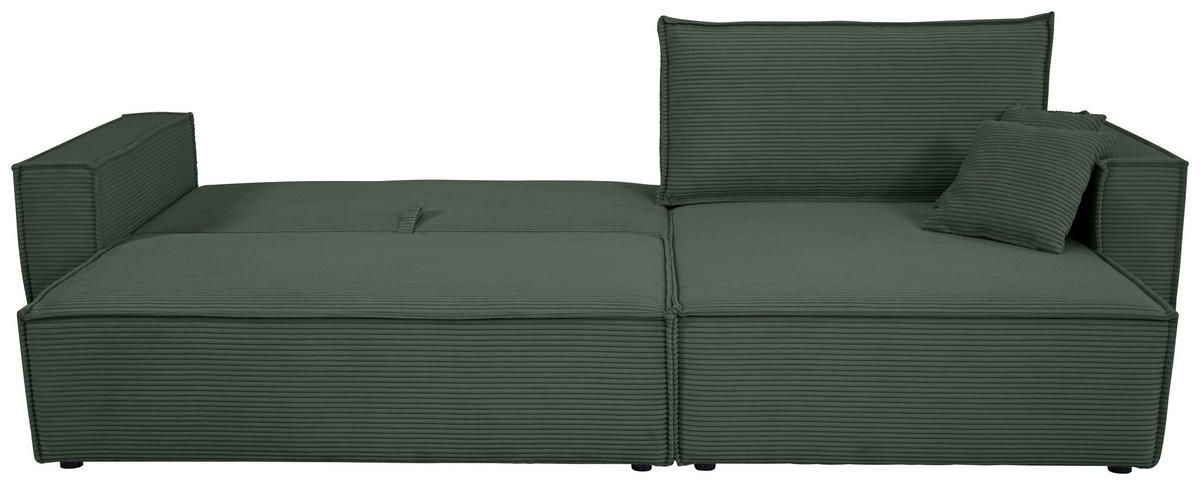 ECKSOFA inkl. Funktionen Dunkelgrün Cord  - Dunkelgrün/Schwarz, Design, Textil (267/141cm) - Xora