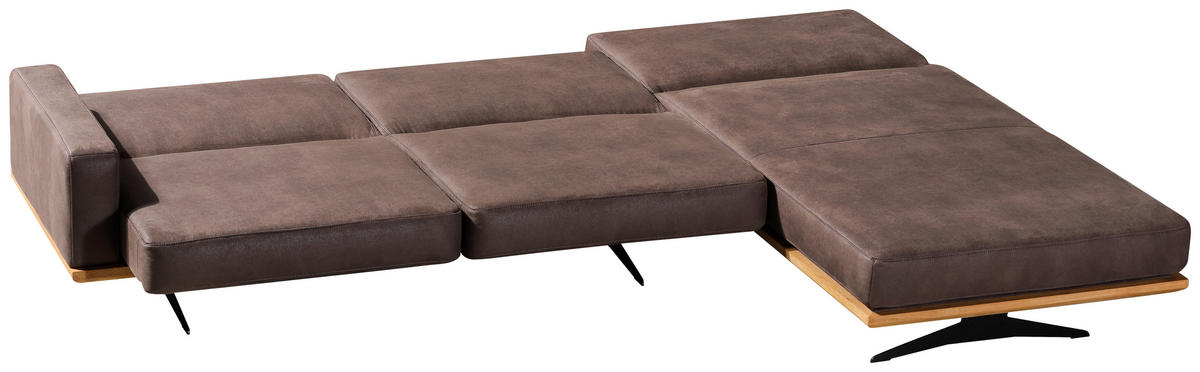 ECKSOFA Braun Flachgewebe  - Schwarz/Braun, Natur, Holz/Textil (326/170cm) - Novel