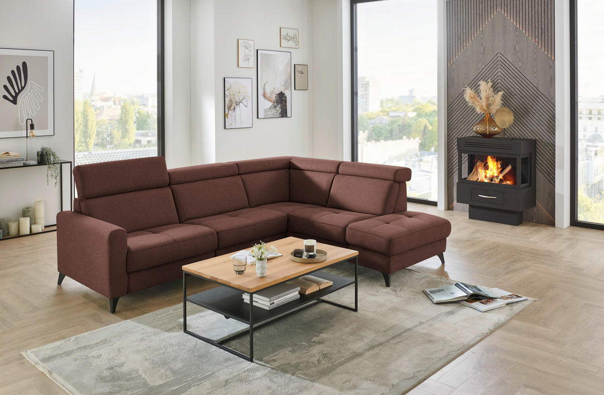 ECKSOFA Flachgewebe Weinrot  - Weinrot/Schwarz, Konventionell, Textil/Metall (276/214cm) - Beldomo System