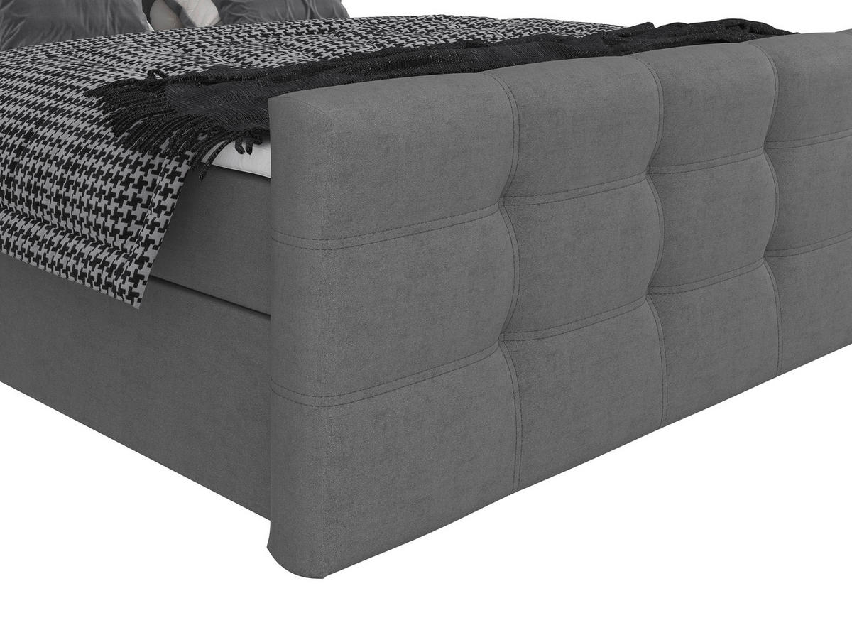 BOXBETT 180/200 cm,  in Grau, gepolstertes Kopfteil, Bettkasten, Topper, Matratzen, Wendematratze mit unterschiedlichen Härtegraden, H2 + H3 = mittel + fest  - Schwarz/Grau, Basics, Kunststoff/Textil (180/200cm) - Chameo