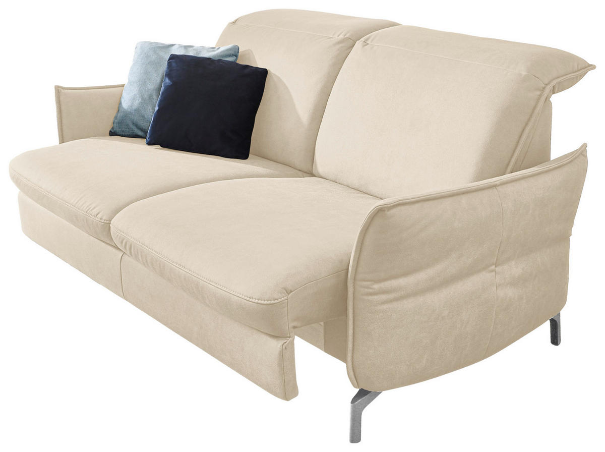 2,5-SITZER in Lederlook (vegan) Ecru  - Ecru/Nickelfarben, MODERN, Textil/Metall (185/89/109cm) - Livetastic