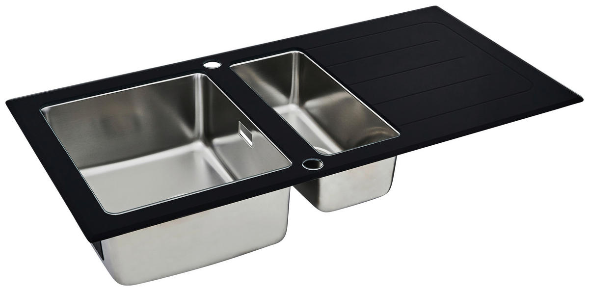 SPÜLE 1720NEWYORK100X50S  - Schwarz, Trend, Glas/Metall (100/21/50cm) - Respekta