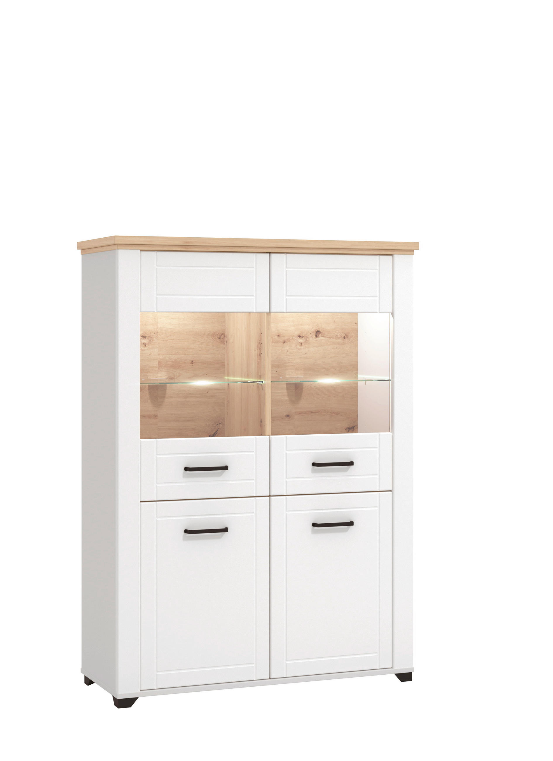 VITRÍNA, bílá, dub artisan, 103,5/143/41 cm - bílá/černá, Basics, kompozitní dřevo/plast (103,5/143/41cm) - Landscape