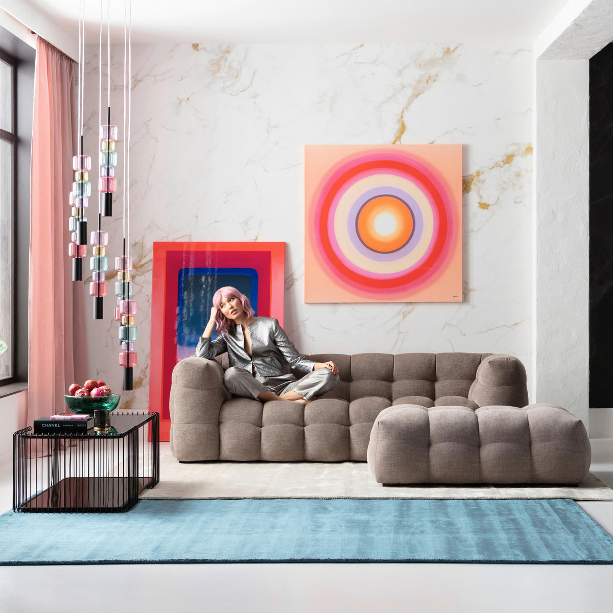 HOCKER Chenille Graubraun  - Graubraun/Schwarz, Design, Holz/Textil (126/42/80cm) - Kare-Design