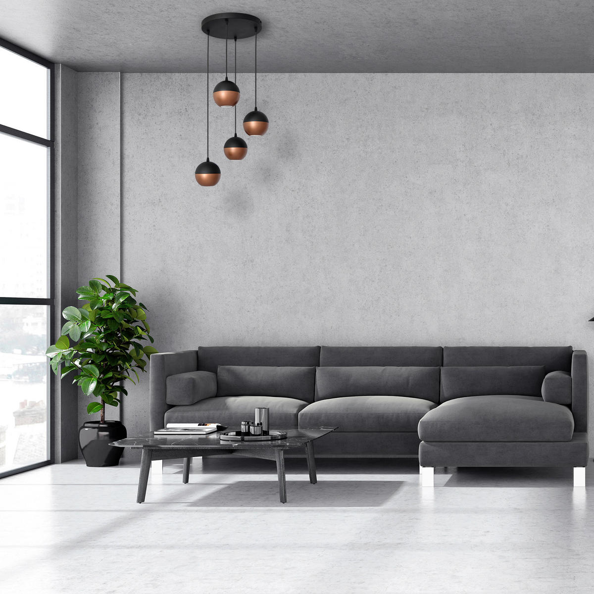 HÄNGELEUCHTE  35/35/90 cm    - Schwarz/Kupferfarben, Trend, Metall (35/35/90cm)