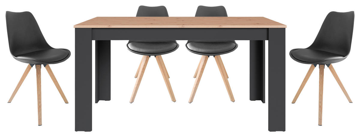 TISCHGRUPPE in Metall, Kunststoff, Holzwerkstoff Schwarz, Eiche Artisan  - Eichefarben/Schwarz, MODERN, Holzwerkstoff/Kunststoff - MID.YOU