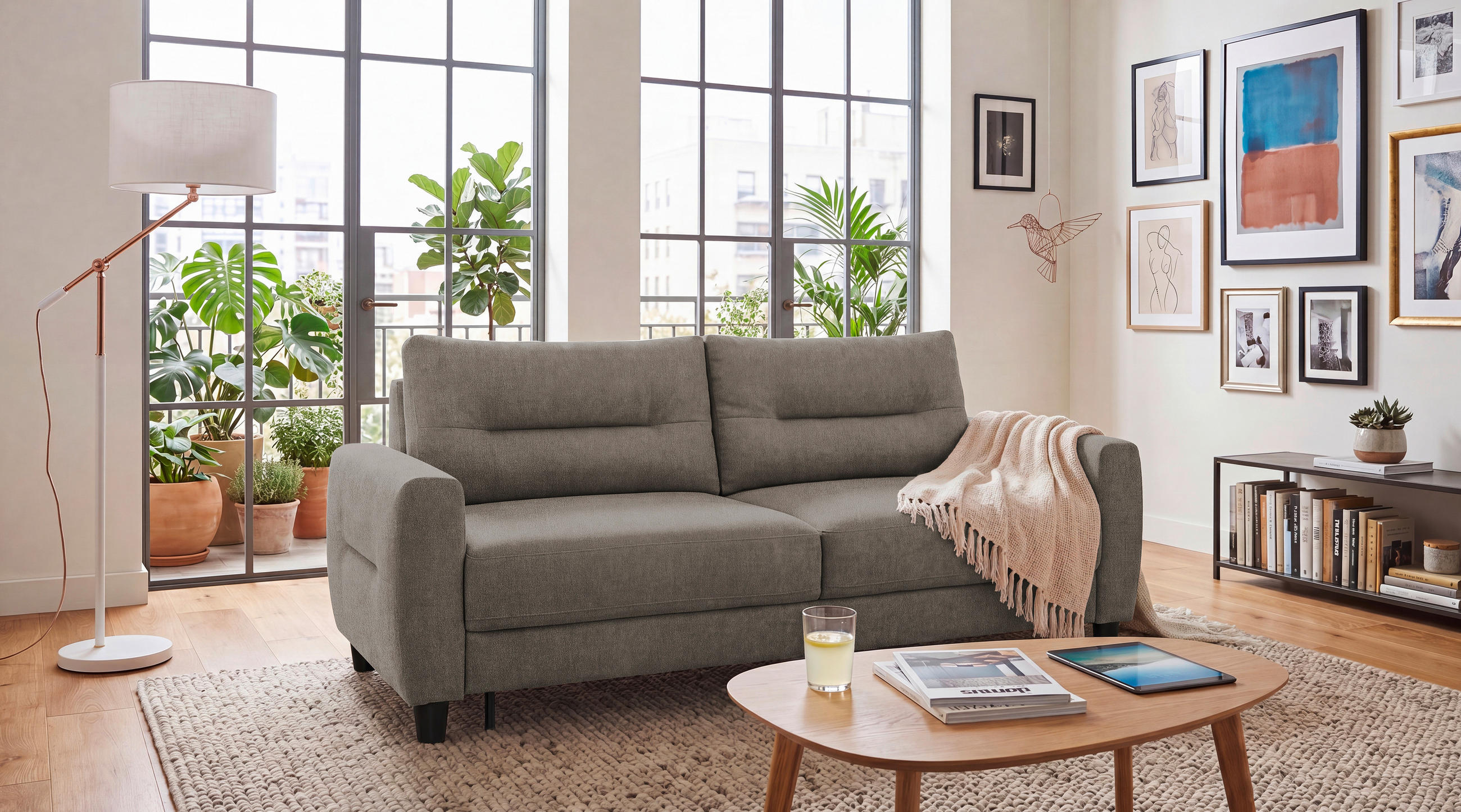 SCHLAFSOFA RIO in Webstoff Greige  - Greige/Schwarz, MODERN, Holz/Textil (192/83/99cm) - MID.YOU