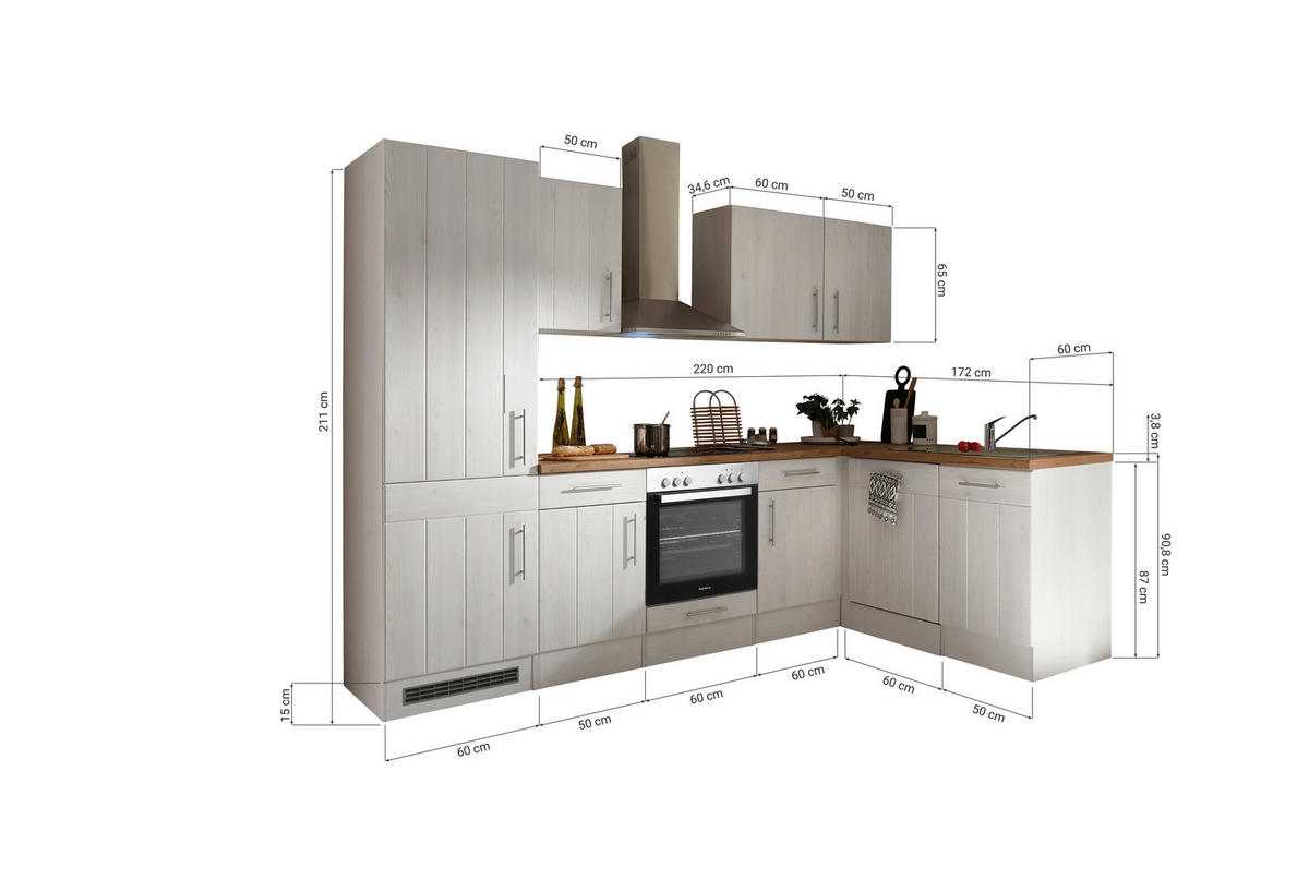 ECKKÜCHE 280/172 cm  in Weiß, Lärchefarben  - Wildeiche/Edelstahlfarben, Basics, Holzwerkstoff/Metall (280/172cm) - Respekta