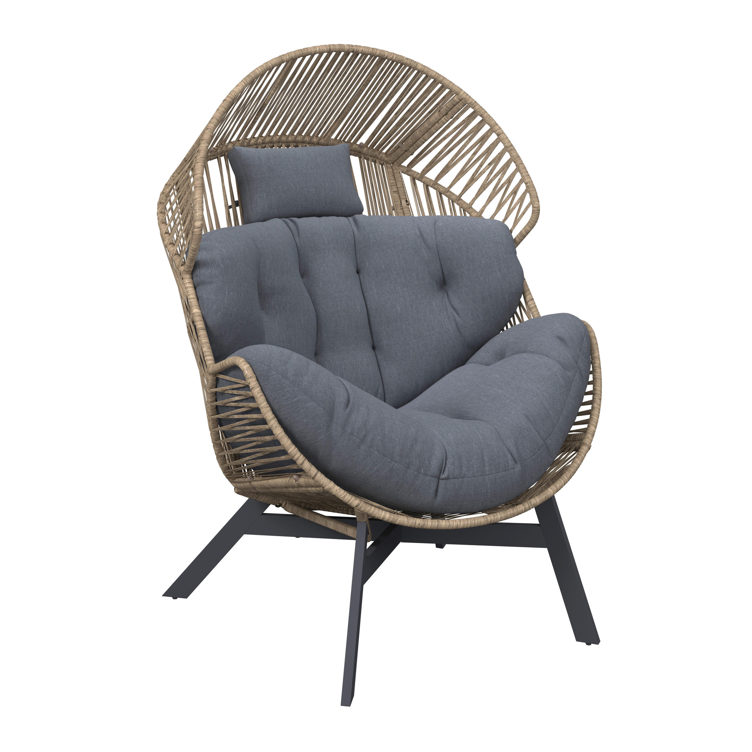 LOUNGESESSEL Grau, Naturfarben, Schwarz Stahl  - Schwarz/Naturfarben, Design, Kunststoff/Textil (101/140/96cm) - Ambia Garden