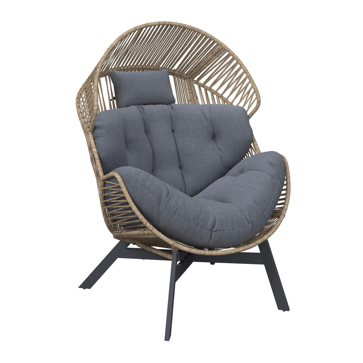 LOUNGESESSEL Grau, Naturfarben, Schwarz Stahl  - Schwarz/Naturfarben, Design, Kunststoff/Textil (101/140/96cm) - Ambia Garden