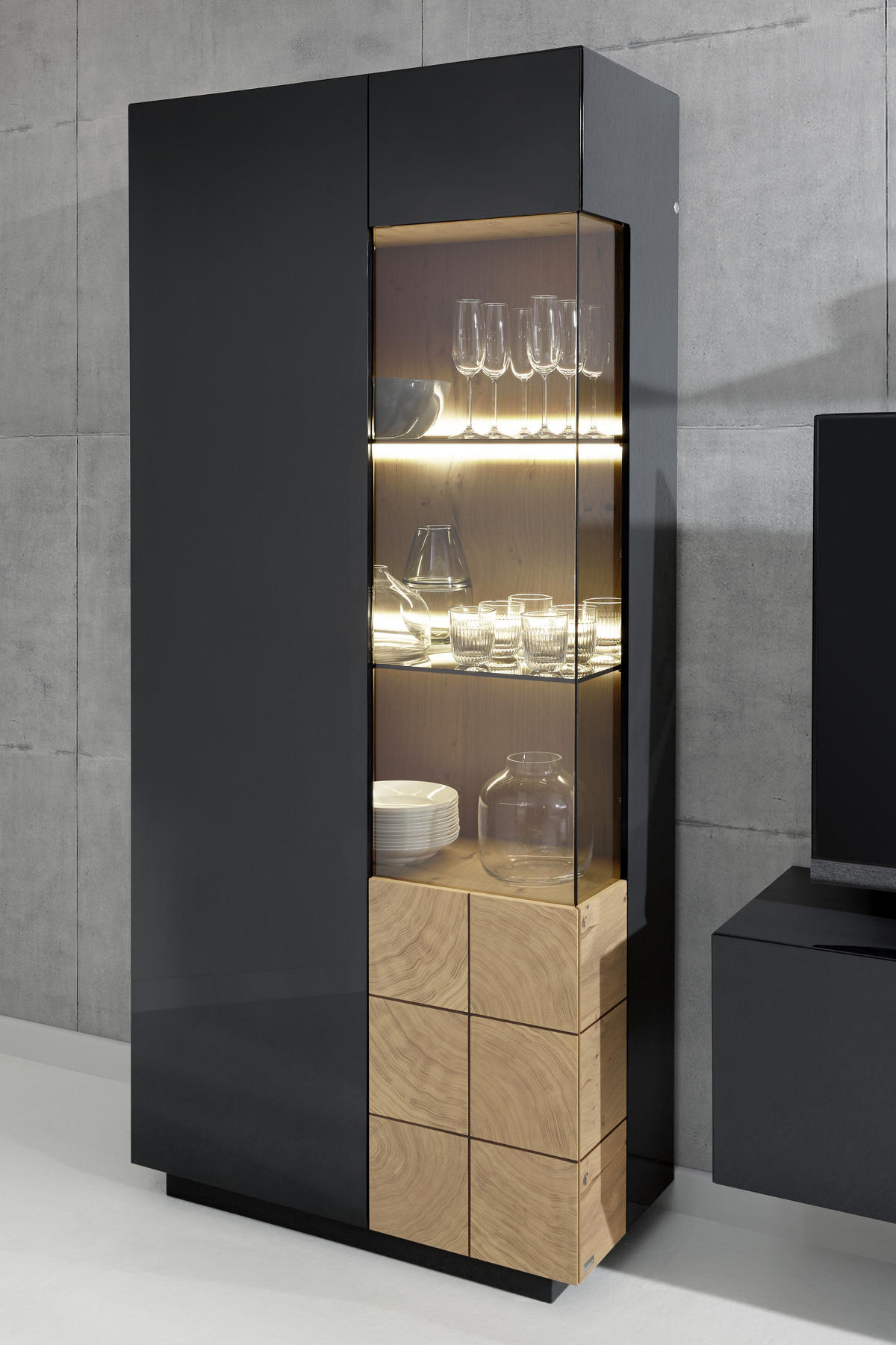 WOHNWAND QUADRA  in Eichefarben, Dunkelgrau  325/190/52 cm  - Eichefarben/Dunkelgrau, Design, Holz/Holzwerkstoff (325/190/52cm) - Ambiente
