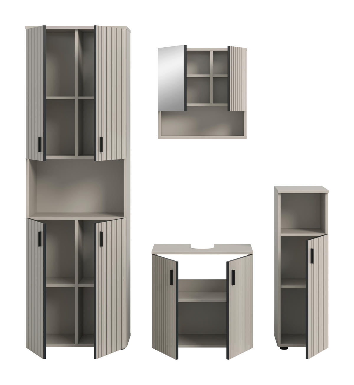 BADEZIMMER 4-teilig  in 150 cm  - Kaschmir/Schwarz, Trend, Glas/Holzwerkstoff (150cm) - MID.YOU