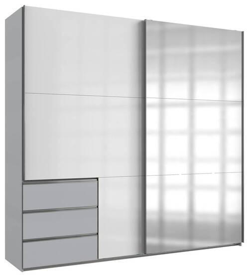 SCHWEBETÜRENSCHRANK in Hellgrau, Weiss Hochglanz  - Weiss Hochglanz/Chromfarben, Modern, Holzwerkstoff/Metall (250/236/65cm) - MID.YOU