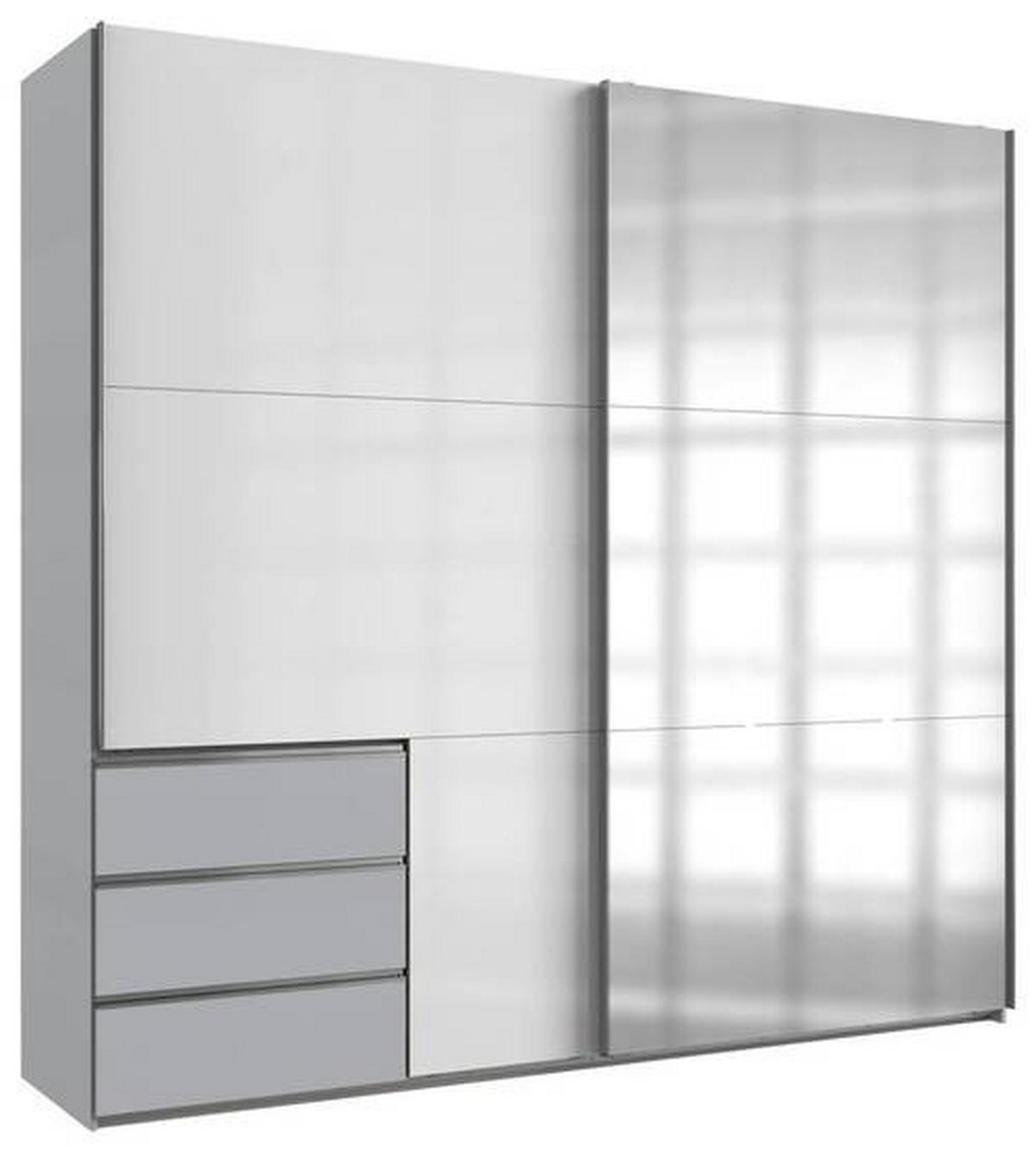 SCHWEBETÜRENSCHRANK in Hellgrau, Weiss Hochglanz  - Weiss Hochglanz/Chromfarben, Modern, Holzwerkstoff/Metall (250/236/65cm) - MID.YOU