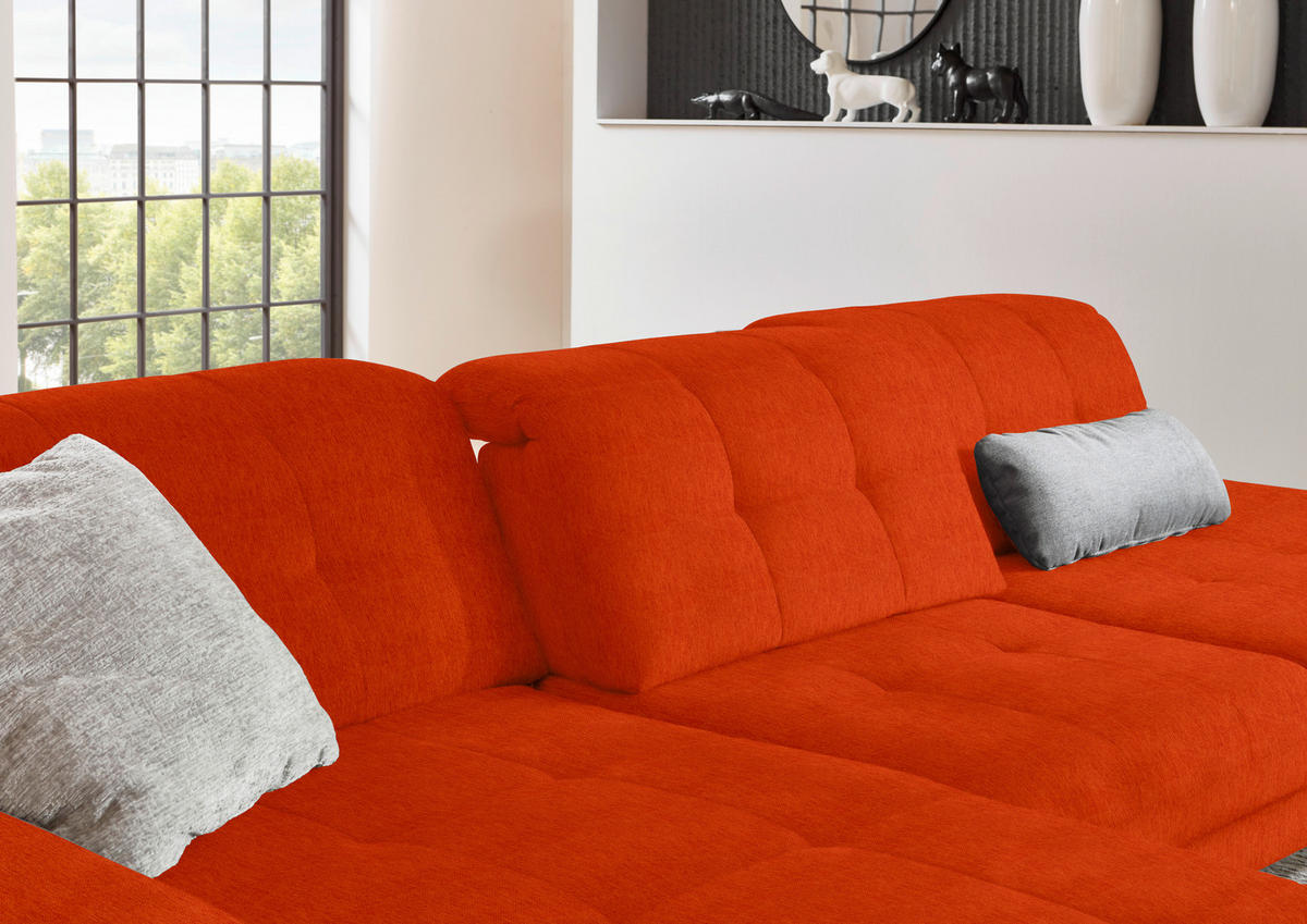 ECKSOFA in Flachgewebe Orange  - Schwarz/Orange, Design, Textil/Metall (190/309cm) - Beldomo Style
