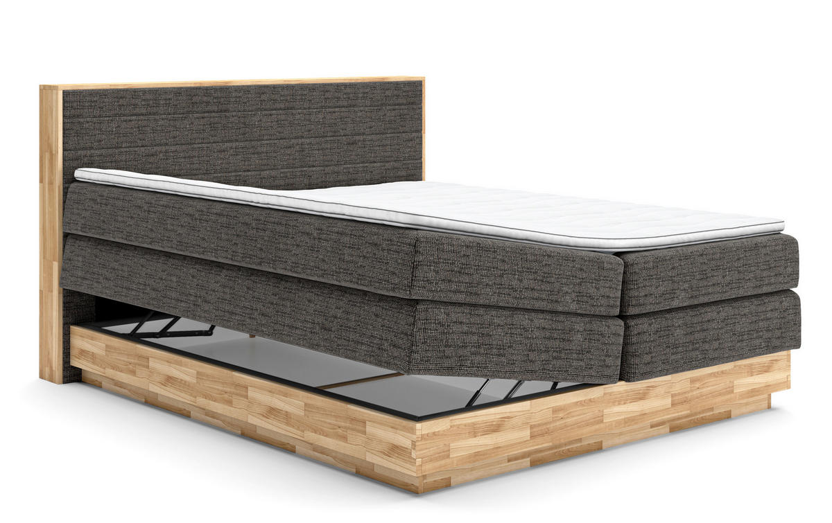 BOXSPRINGBETT 160/200 cm,  in Braun, Eichefarben, Matratze, gepolstertes Kopfteil, Bettkasten, Topper, H2 + H2 = mittel  - Eichefarben/Schwarz, MODERN, Holz/Kunststoff (160/200cm) - Livetastic