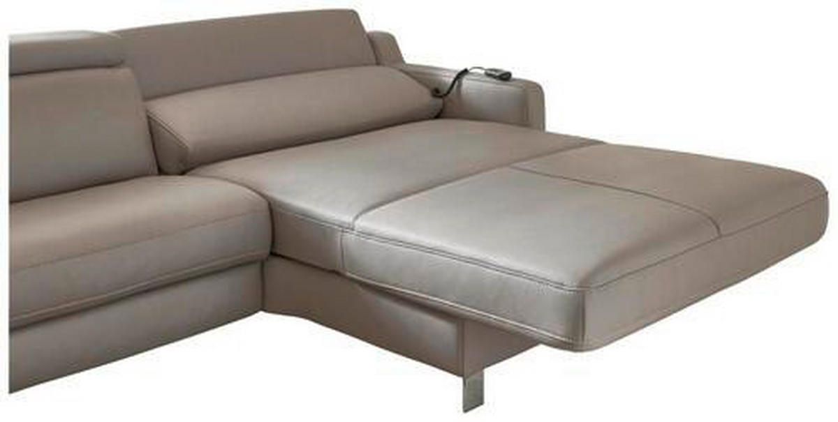 ECKSOFA Grau Echtleder  - Chromfarben/Grau, Design, Leder/Metall (321/176cm) - Valdera
