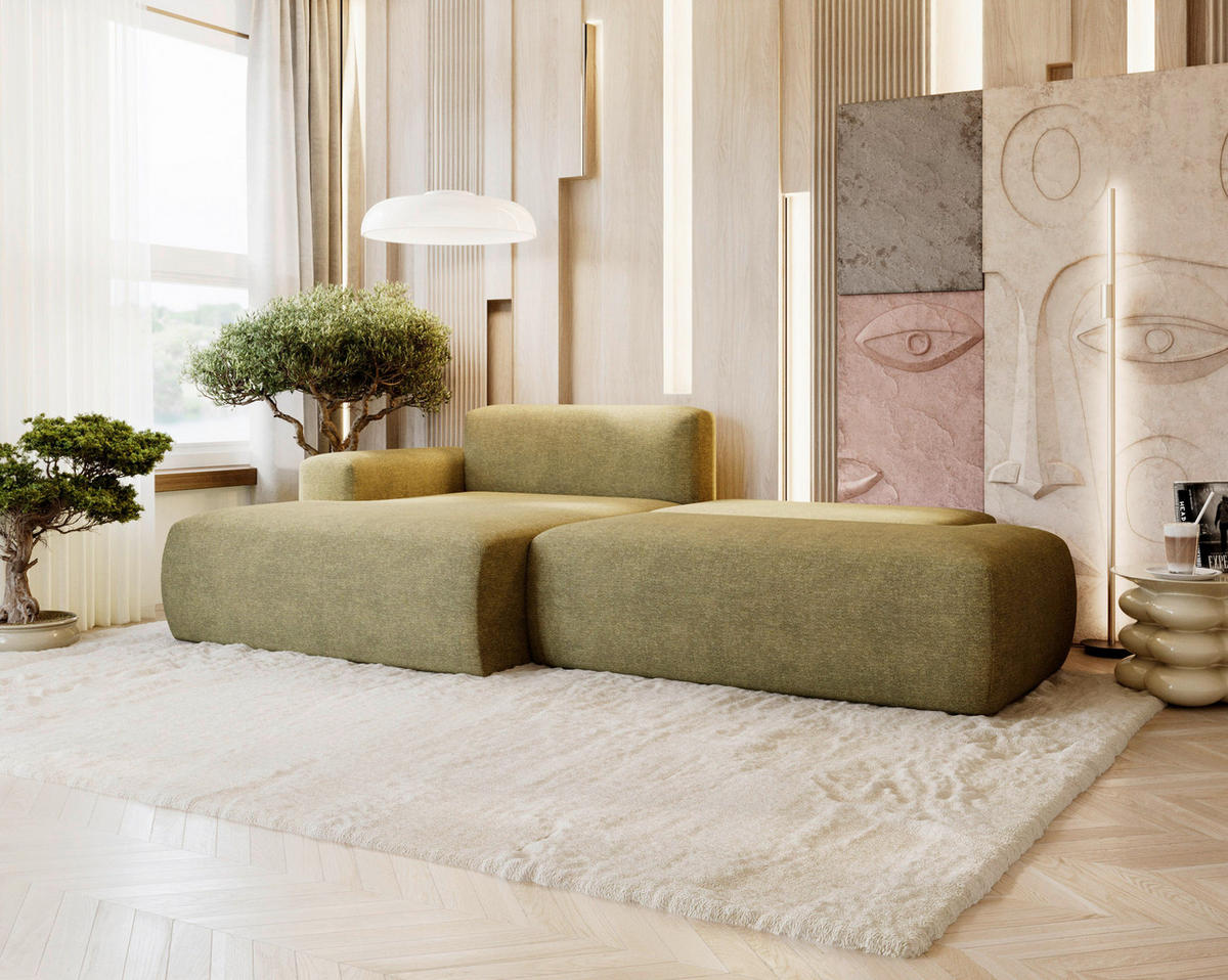 ECKSOFA REVE in Chenille Grün  160/284 cm  - Schwarz/Grün, Design, Kunststoff/Textil (160/284cm) - Livetastic