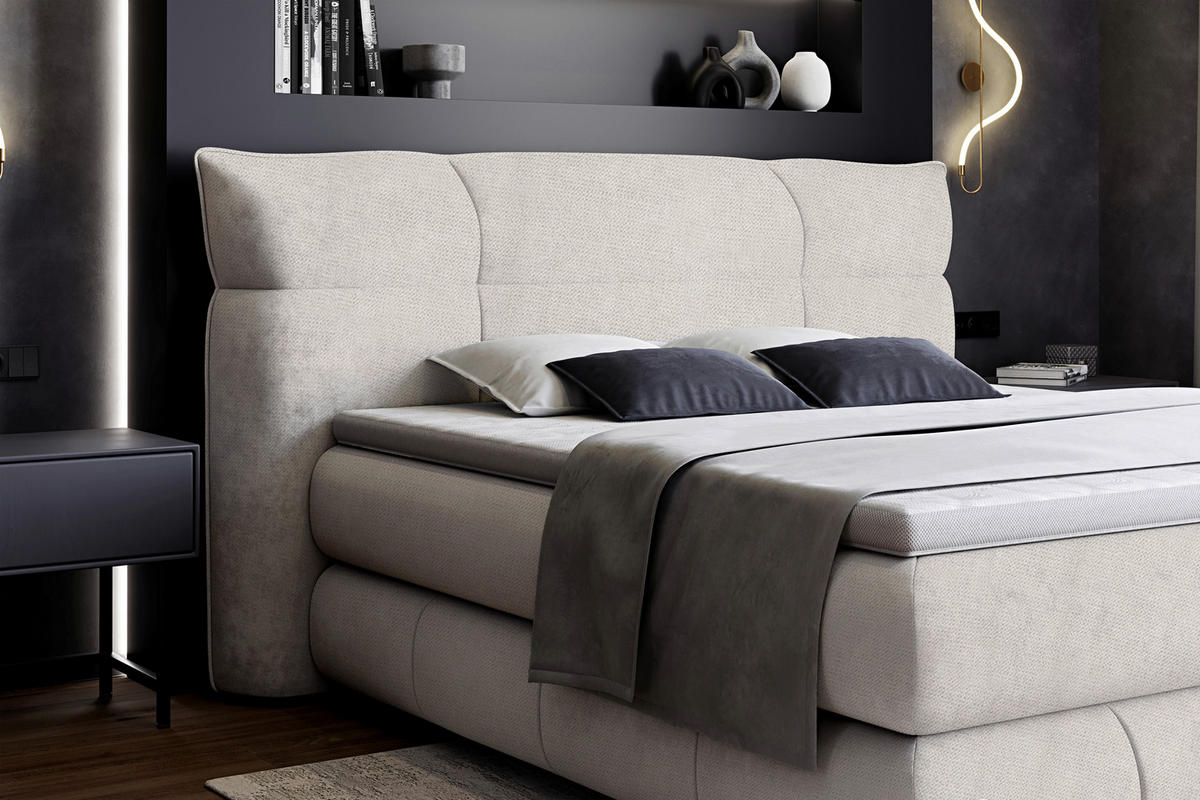 KONTINENTALSÄNG 180/200 cm  i beige  - beige/svart, Design, trämaterial/trä (180/200cm) - Visionight