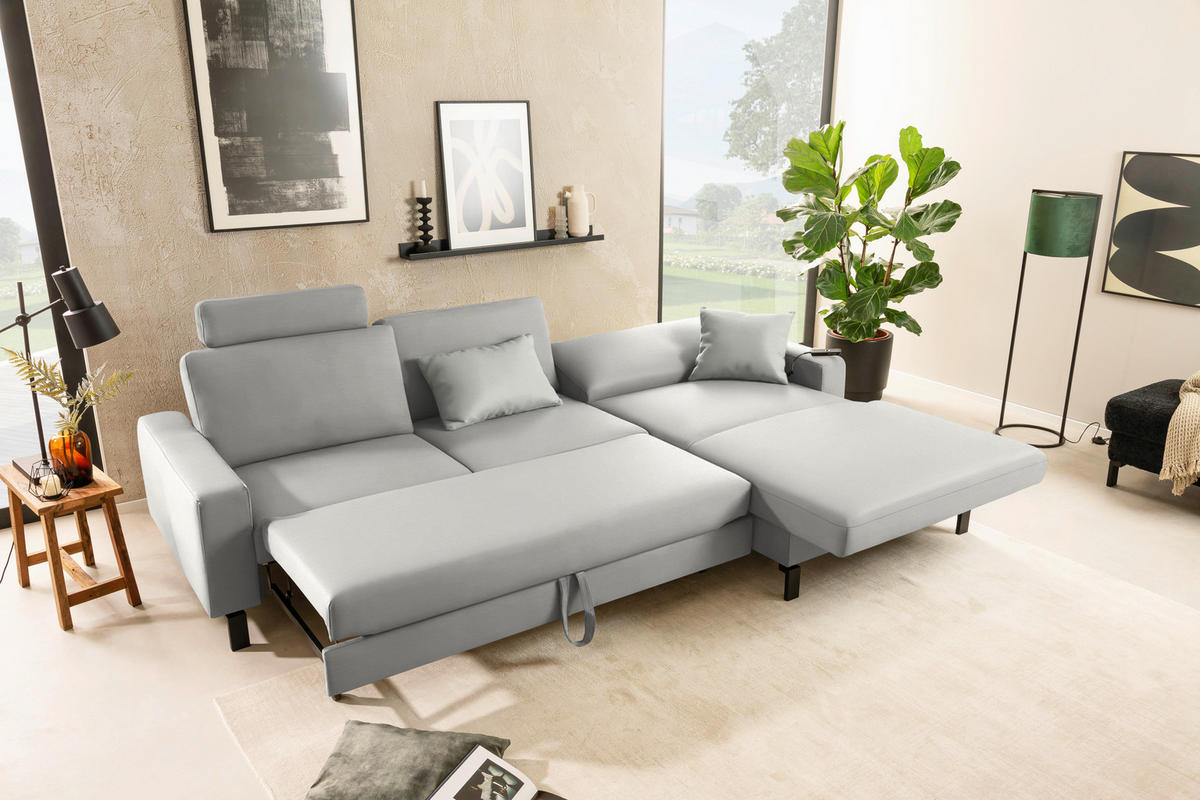 ECKSOFA Cord Greige  - Greige/Schwarz, Design, Textil/Metall (298/185cm) - Pure Home Lifestyle
