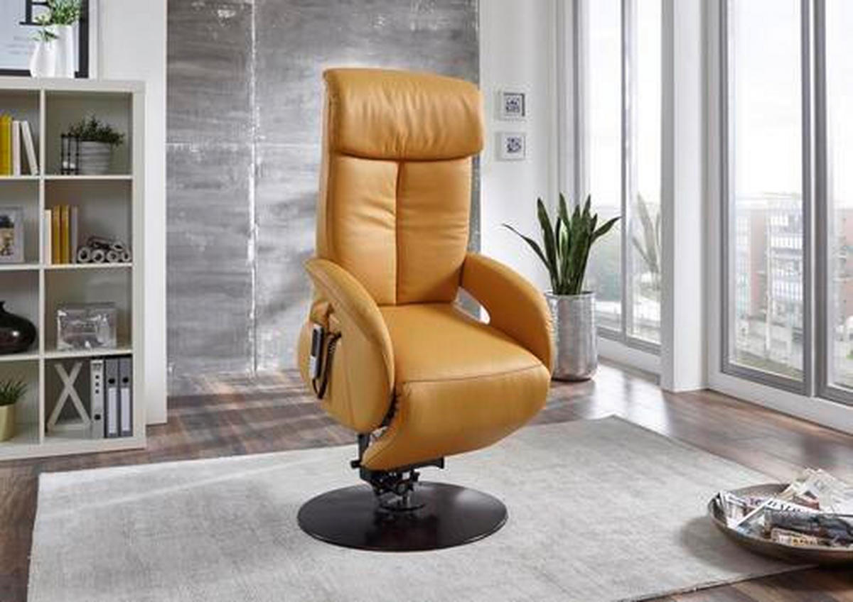 RELAXSESSEL Echtleder    - Wengefarben/Currygelb, Design, Leder/Holz (70/110/80cm) - Cantus