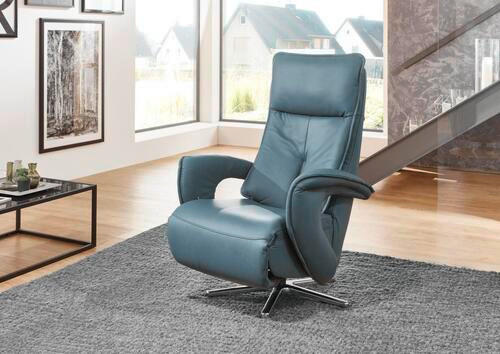 RELAXAČNÍ KŘESLO, kůže, modrá - modrá/barvy chromu, Design, kov/kůže (77/110/87cm) - Valdera
