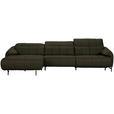 ECKSOFA in Echtleder Olivgrün  165/313 cm  - Beige/Schwarz, Design, Leder/Metall (165/313cm) - Emilio Belluti